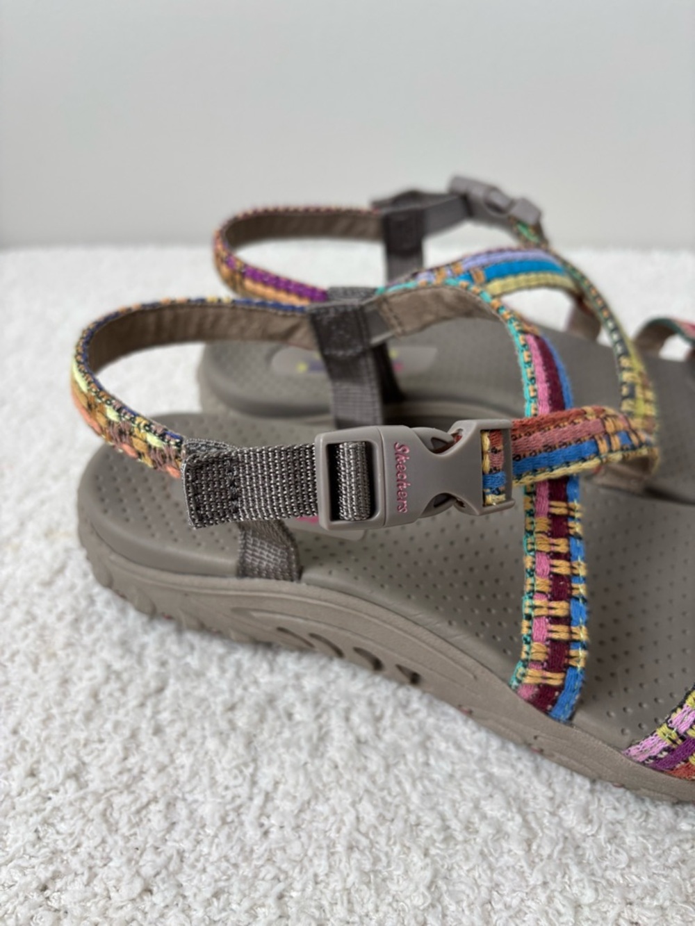 Skechers Sandals Womens 11 Reggae Sew Me in Taupe Multi Open Toe Comfort Walking - Picture 4 of 11